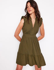 Wren Double Cloth Short Dress - Woodland Green