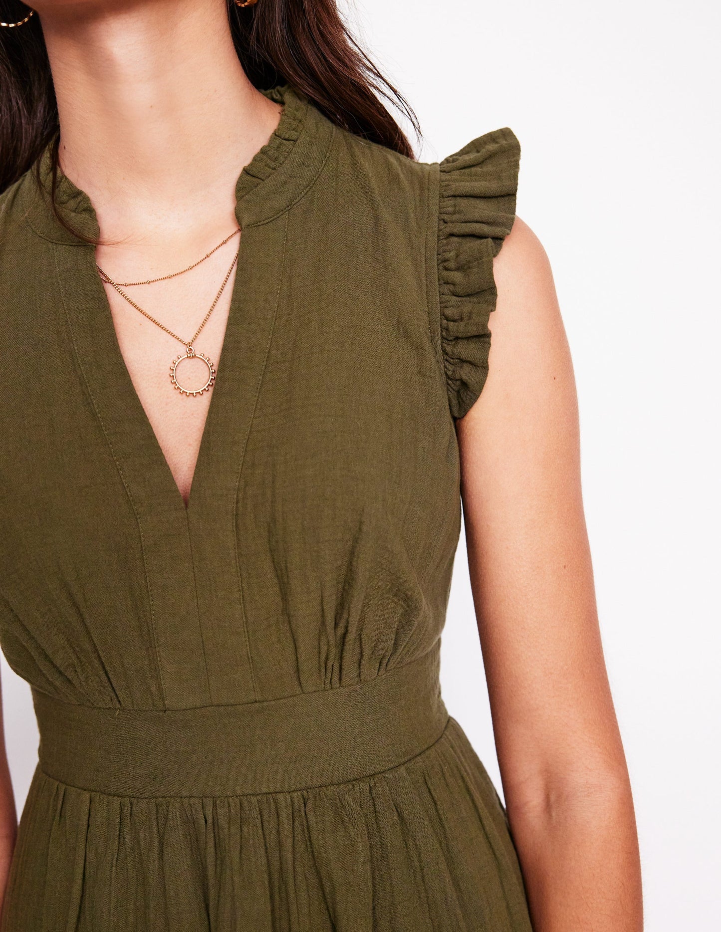 Wren Double Cloth Short Dress - Woodland Green