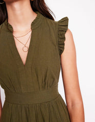 Wren Double Cloth Short Dress - Woodland Green