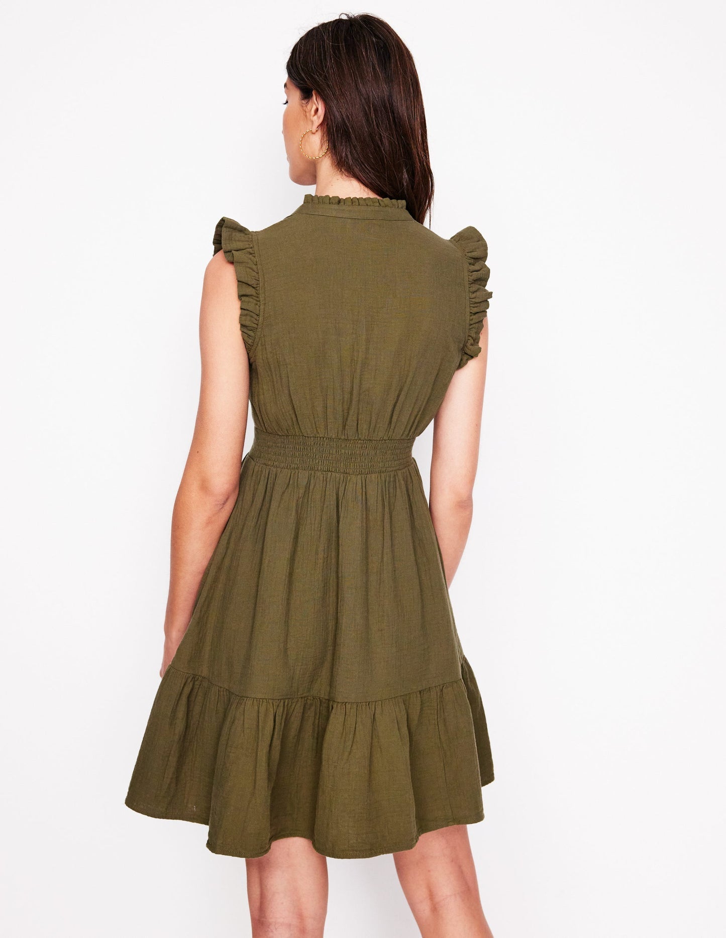 Wren Double Cloth Short Dress - Woodland Green