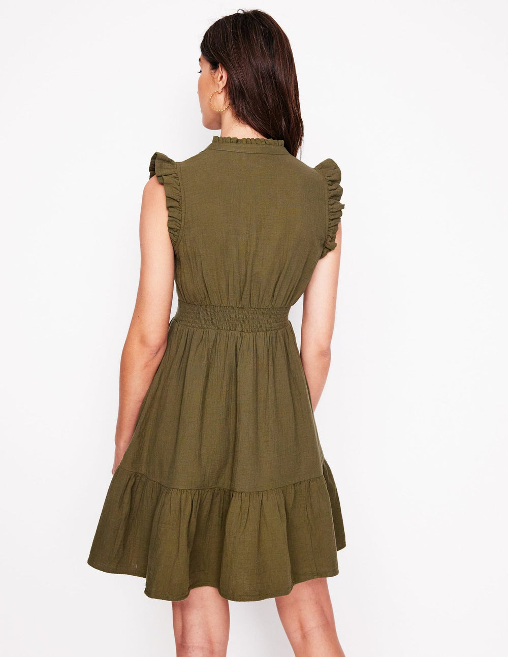 Wren Double Cloth Short Dress - Woodland Green