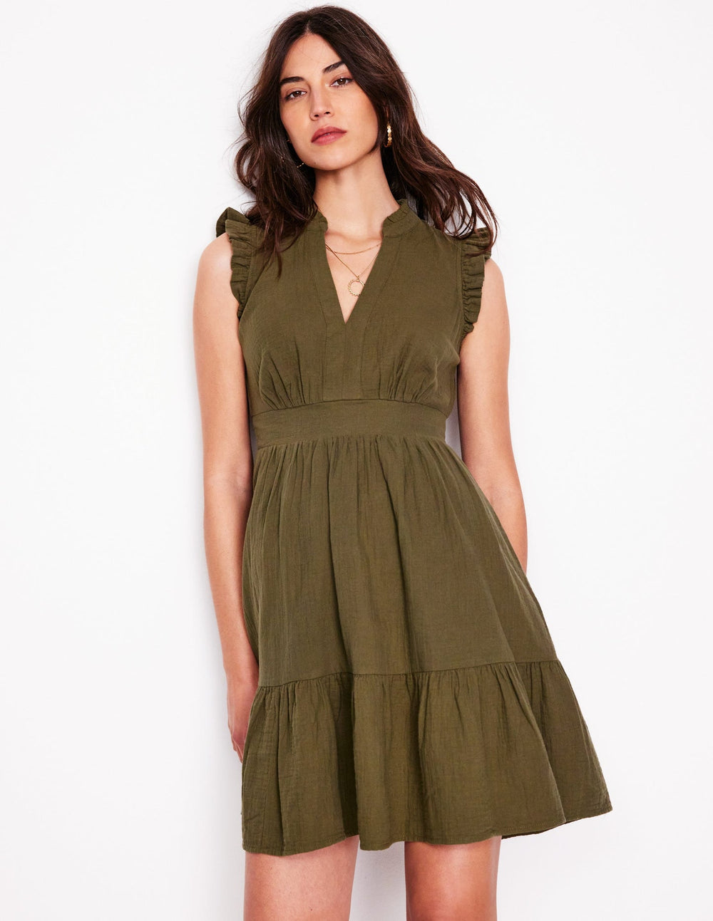 Wren Double Cloth Short Dress - Woodland Green