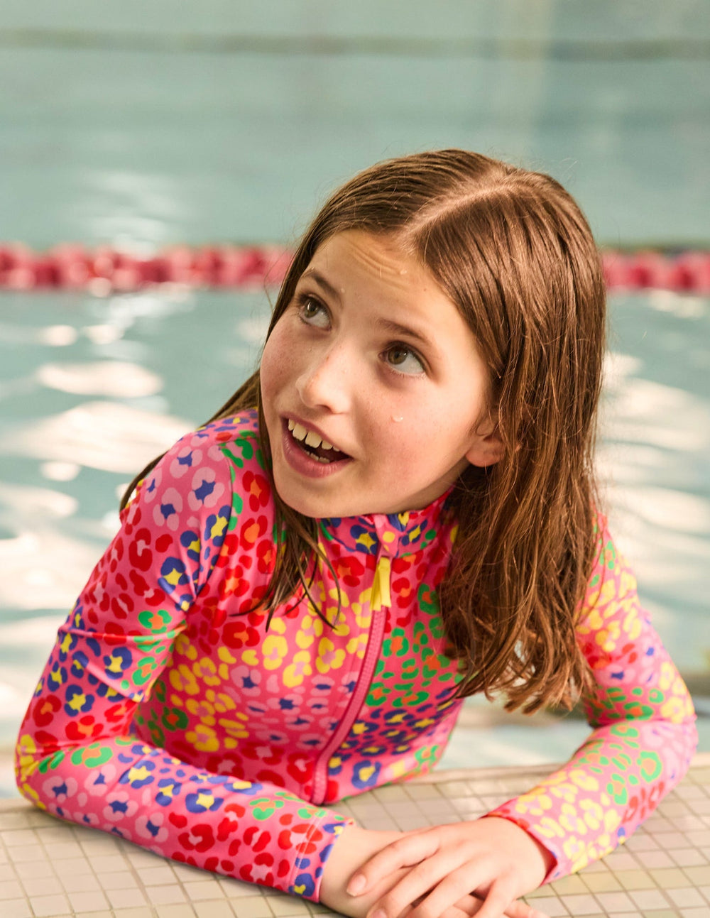 Long - Sleeved Swimsuit - Pink Rainbow Leopard