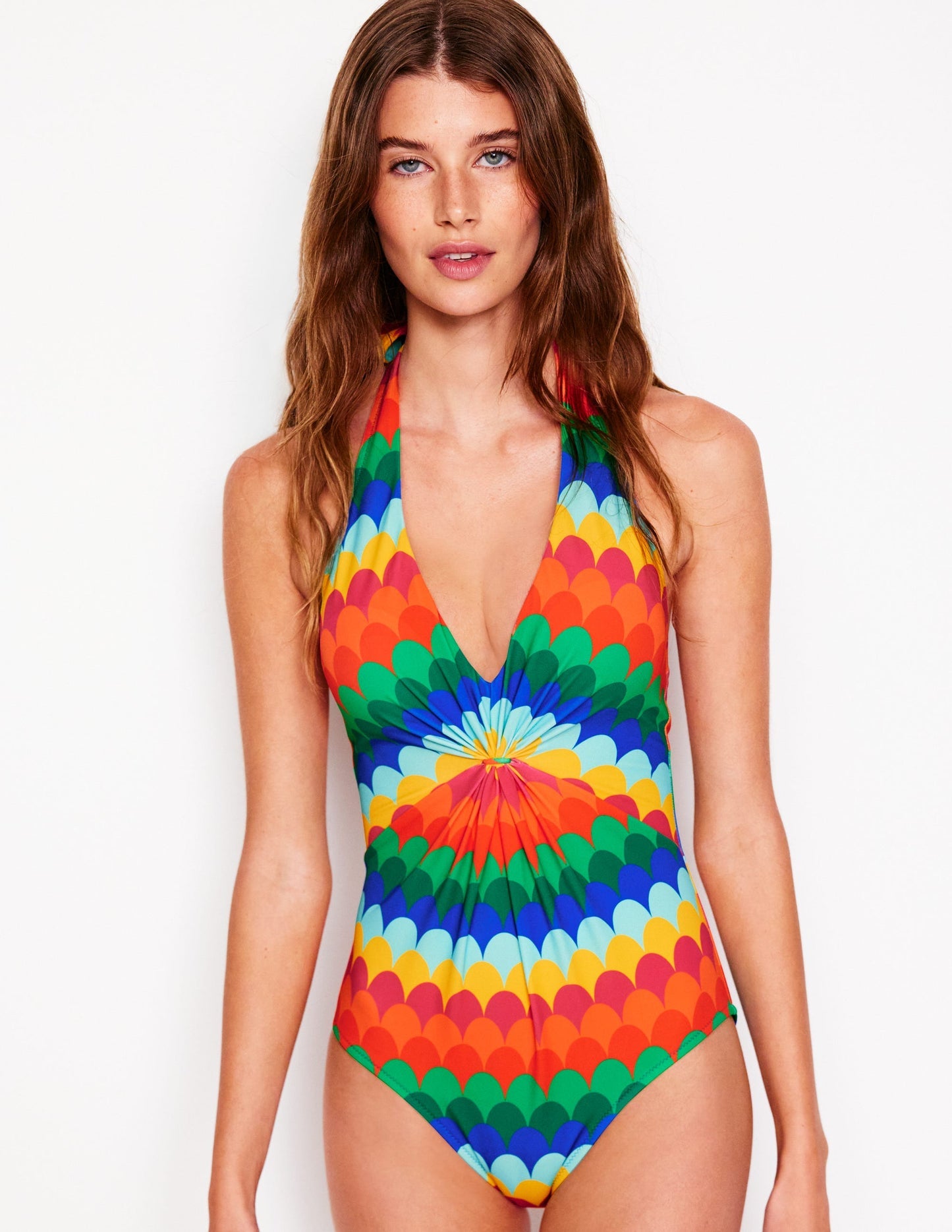 Ruched Loop Swimsuit - Multi, Scallop Stripe