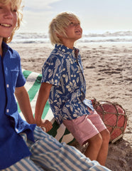 Cotton Linen Shirt - Blue Parrot Palm