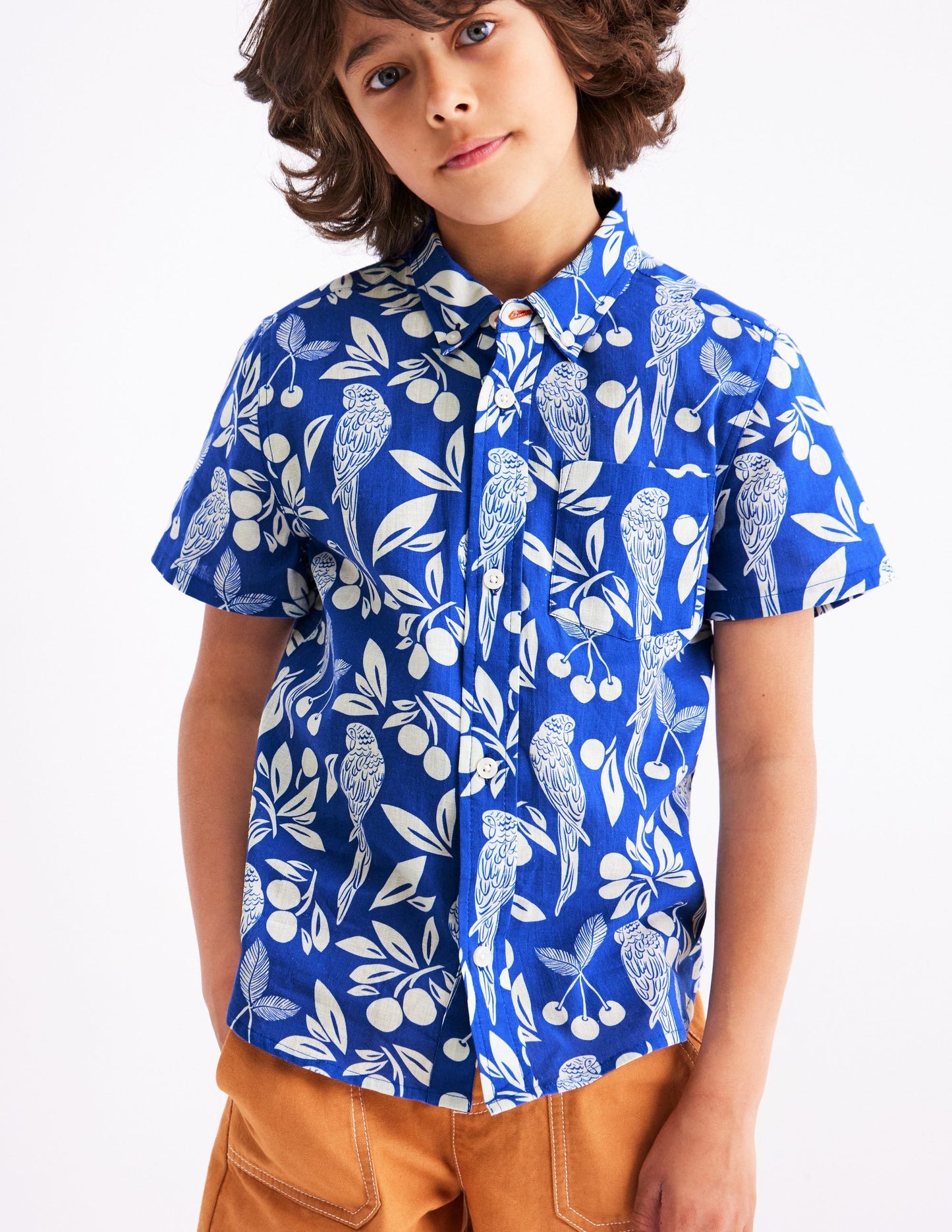 Cotton Linen Shirt - Blue Parrot Palm