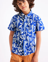 Cotton Linen Shirt - Blue Parrot Palm