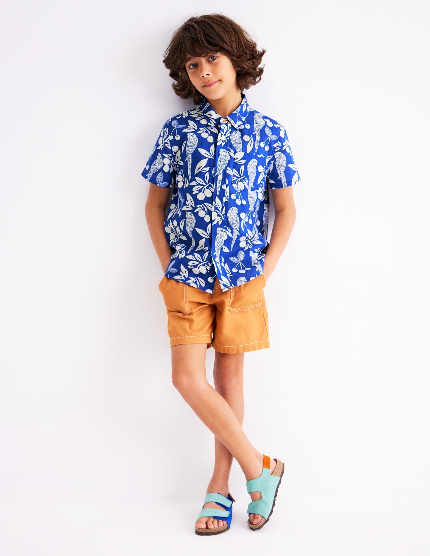 Cotton Linen Shirt - Blue Parrot Palm