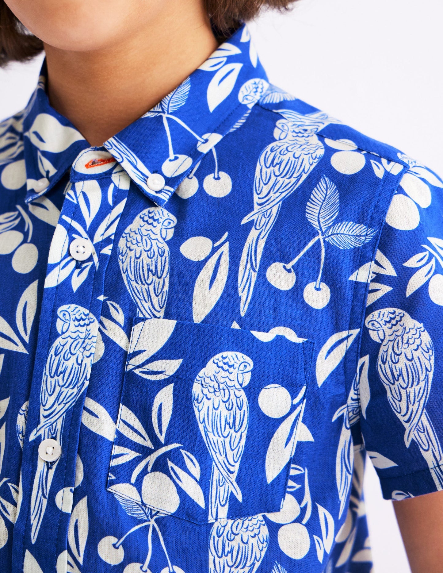 Cotton Linen Shirt - Blue Parrot Palm