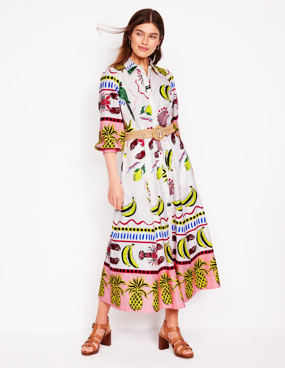 Clara Linen Blend Shirt Dress - Multi, Tropical Bonanza
