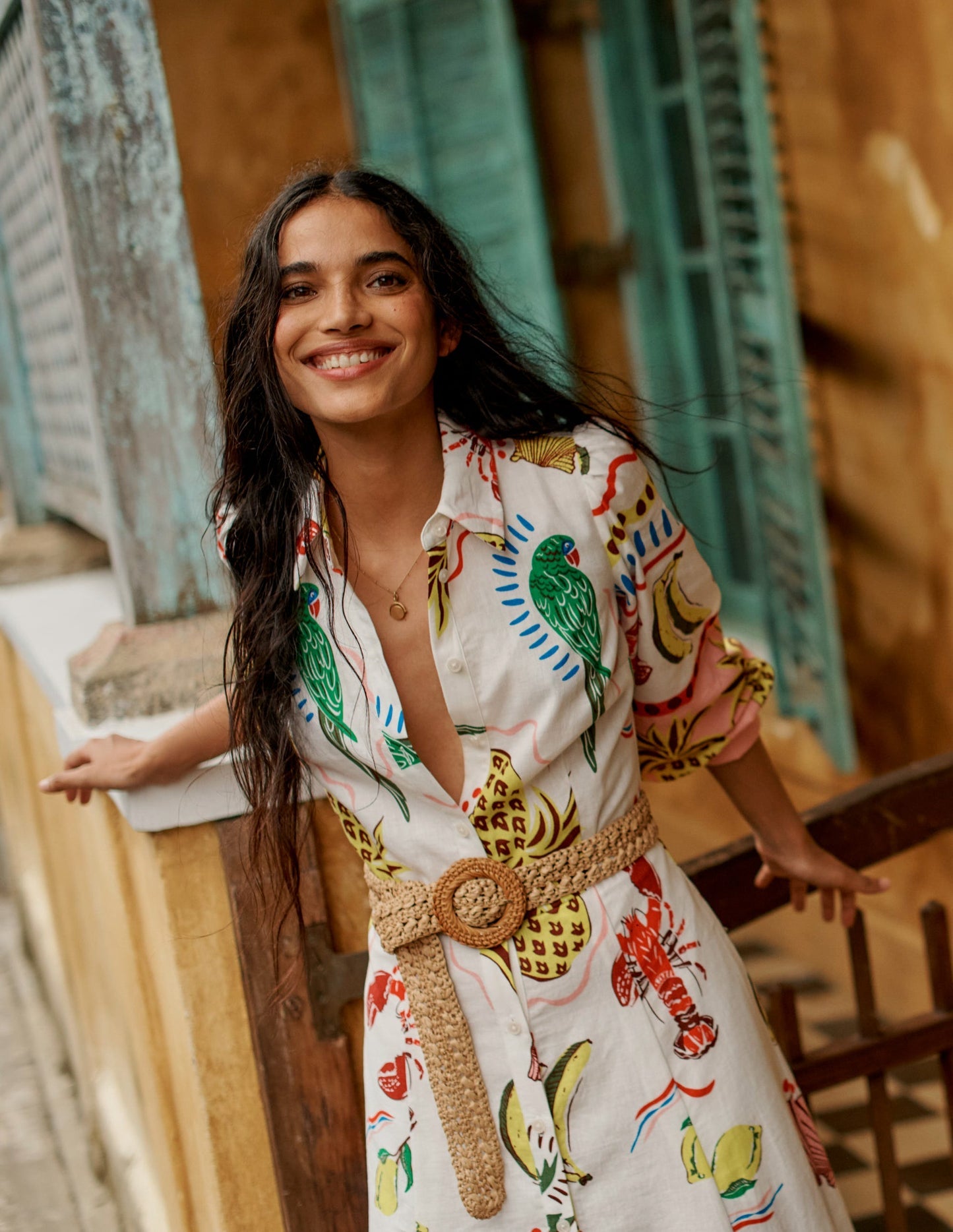 Clara Linen Blend Shirt Dress - Multi, Tropical Bonanza