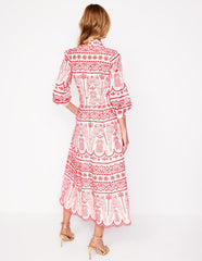 Clara Broderie Shirt Dress - Poppy Red, Parrot Broderie