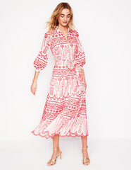 Clara Broderie Shirt Dress - Poppy Red, Parrot Broderie