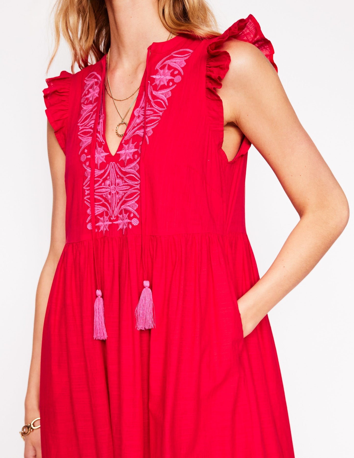 Tie Neck Tier Dress - Poppy Red