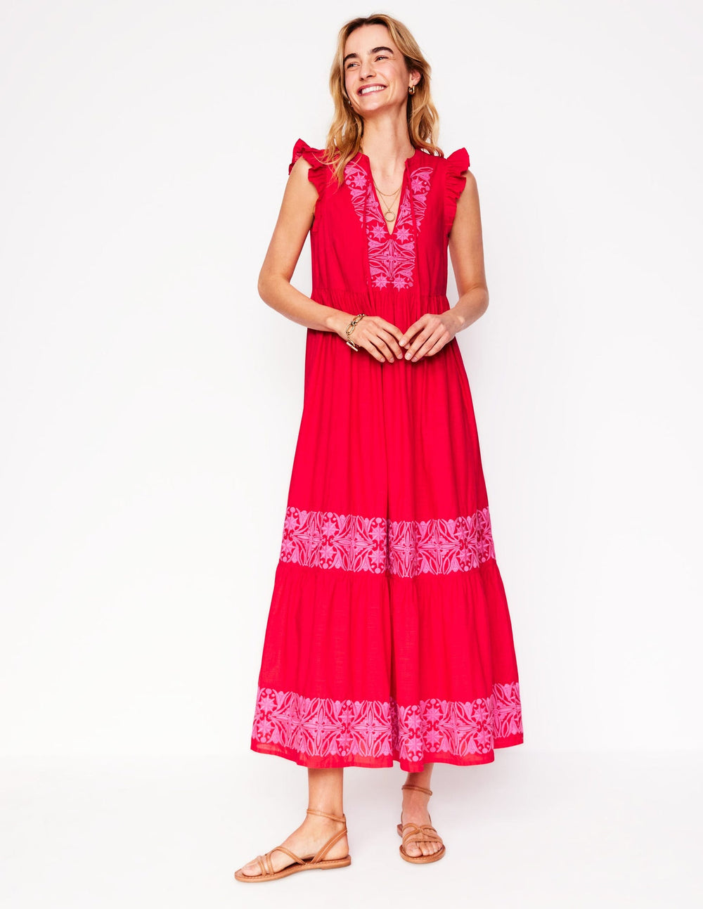 Tie Neck Tier Dress - Poppy Red