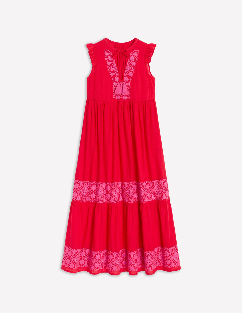 Tie Neck Tier Dress - Poppy Red