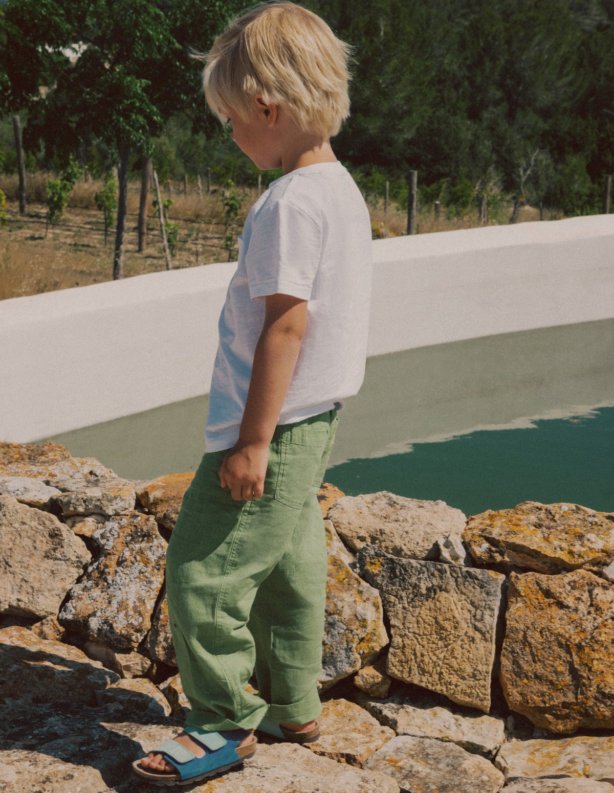 Cotton Linen Pull - On Pants - Newt Green