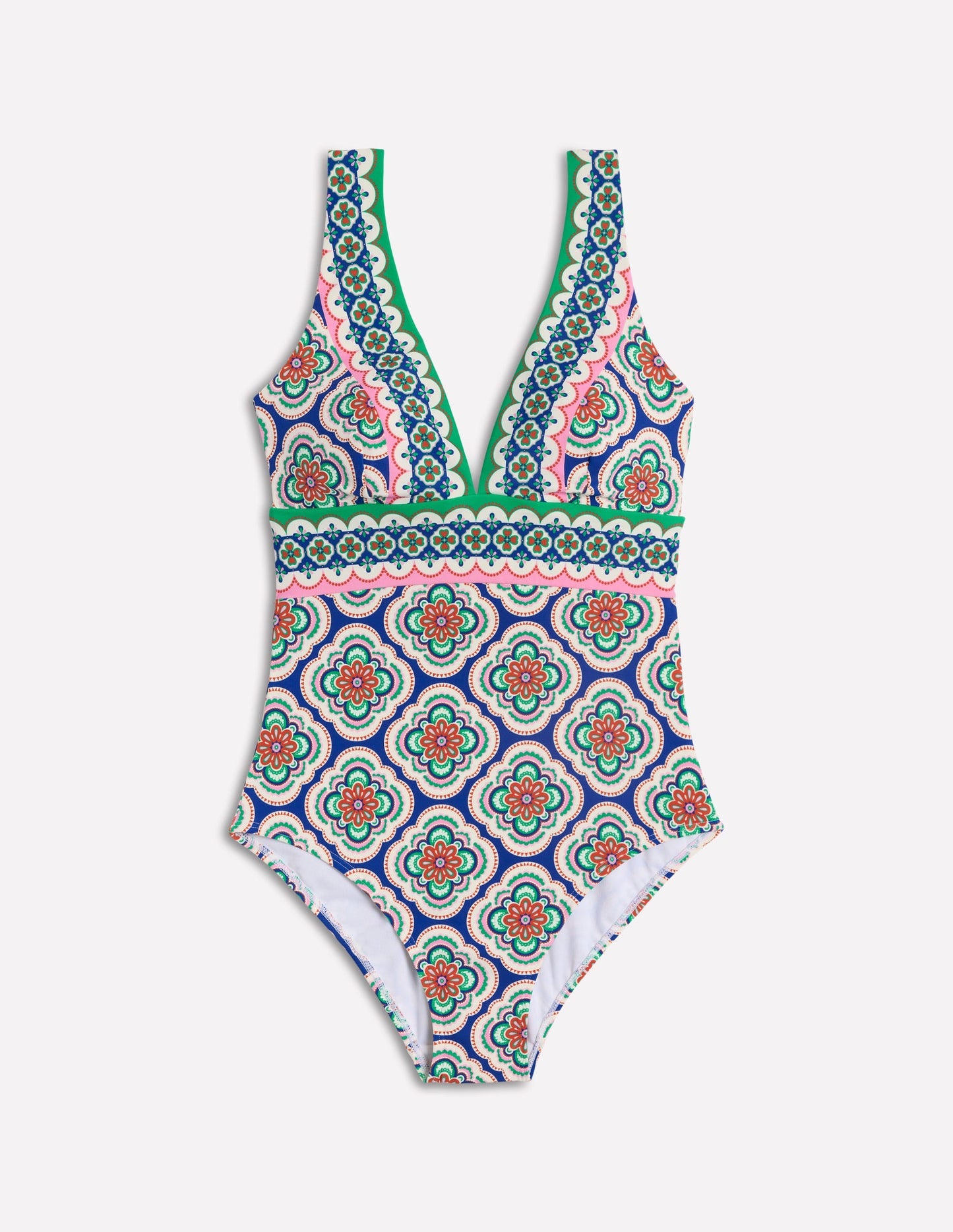 Porto V - Neck Swimsuit - Bright Blue, Botanic Blush
