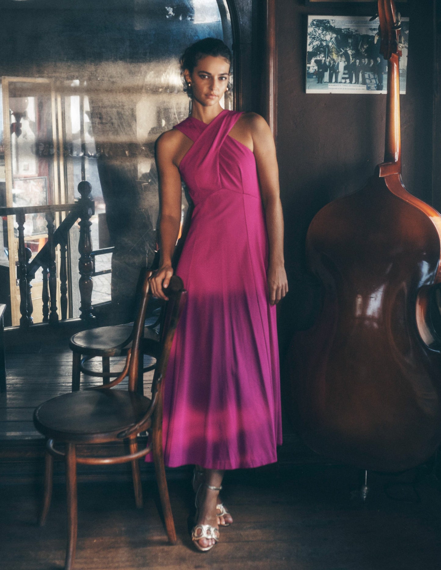 Cross Front Ponte Dress - Fuchsia