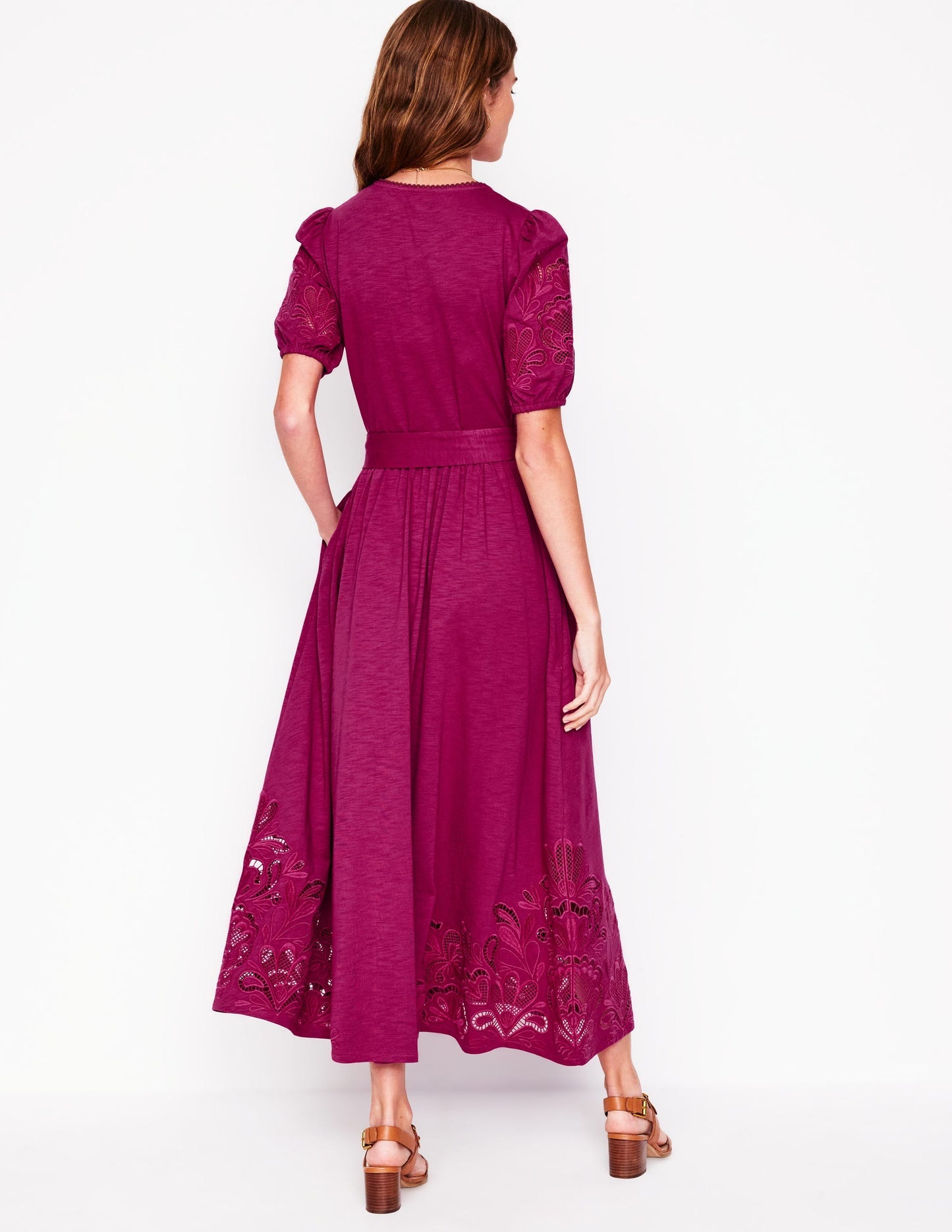 Cutwork Detail Midi Dress - Rich Magenta