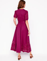 Cutwork Detail Midi Dress - Rich Magenta