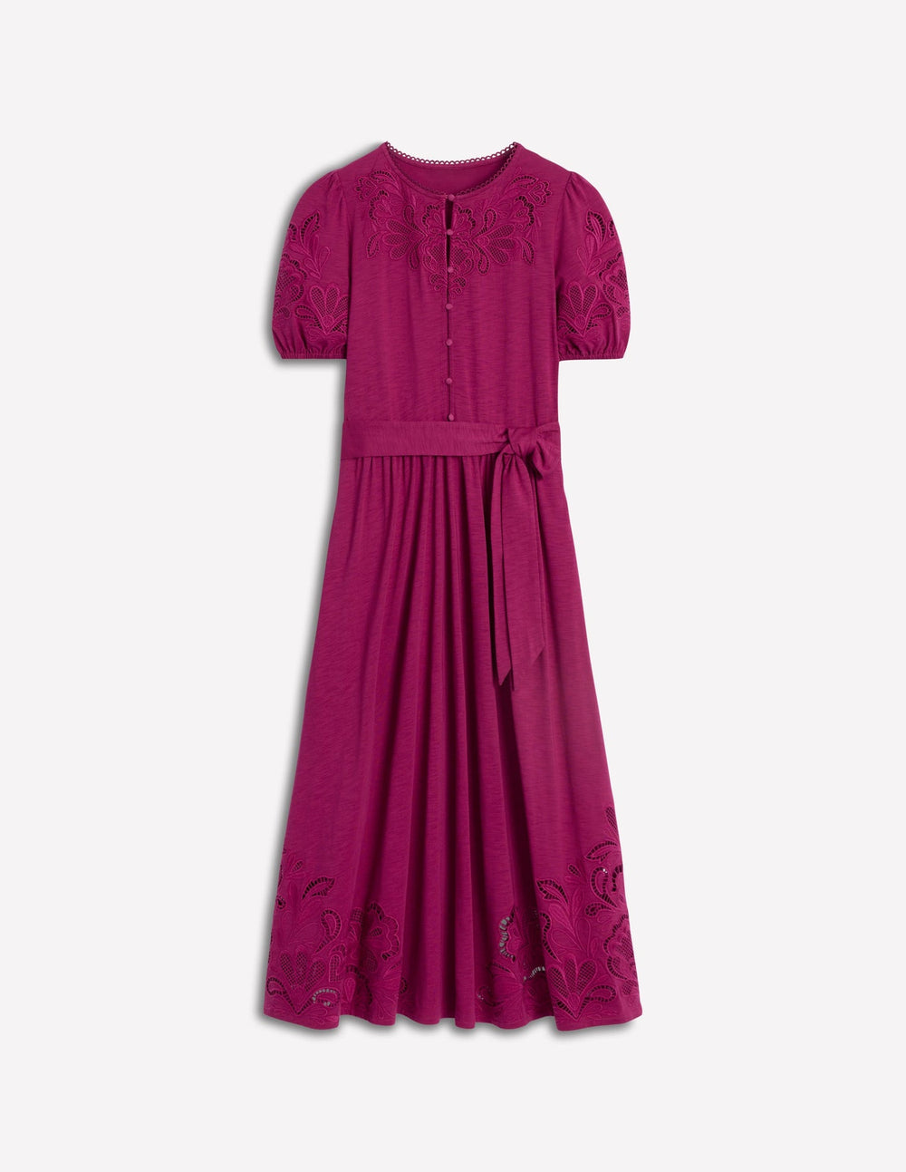 Cutwork Detail Midi Dress - Rich Magenta