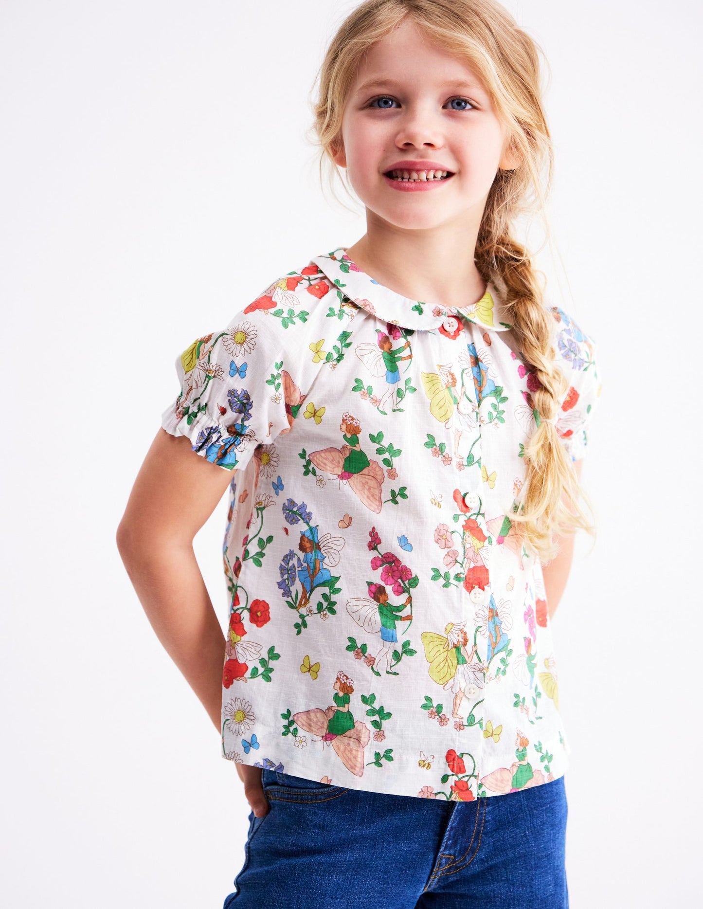 Woven Collared Top - Soft Ivory Flower Fairy