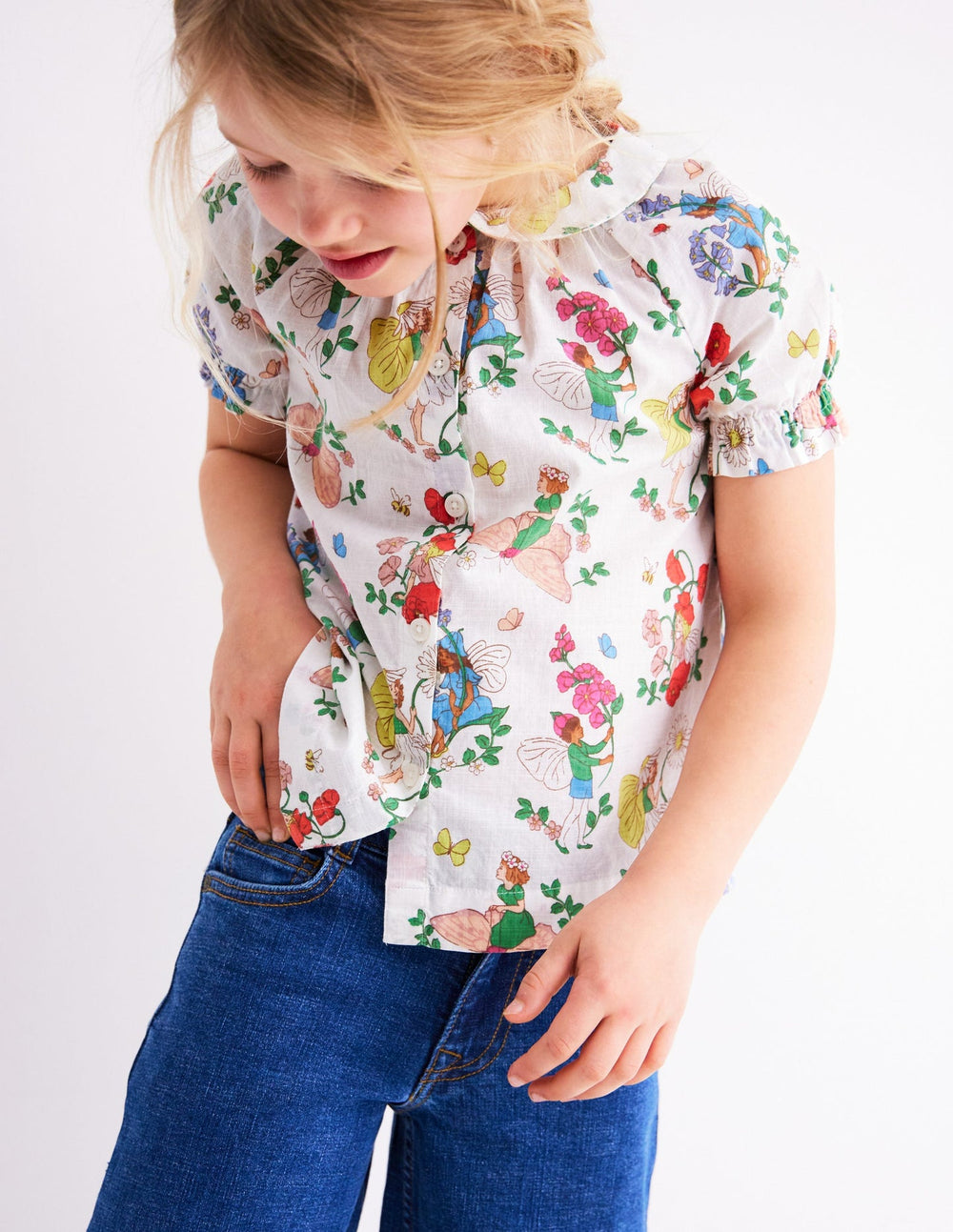Woven Collared Top - Soft Ivory Flower Fairy
