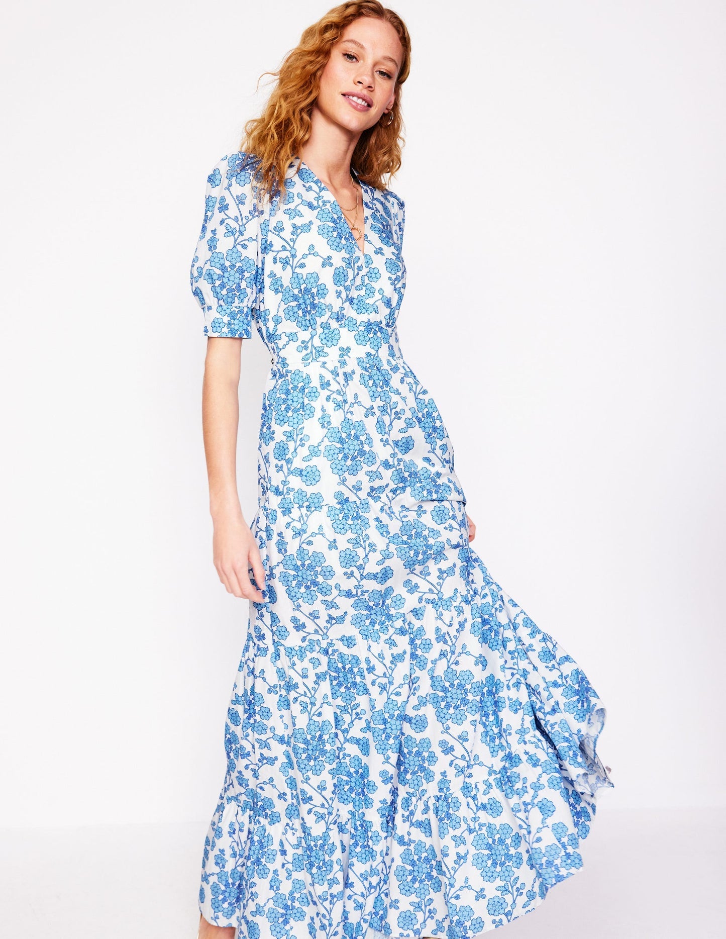 Bella Puff Sleeve Maxi Dress - Ivory, Trailing Yarrow