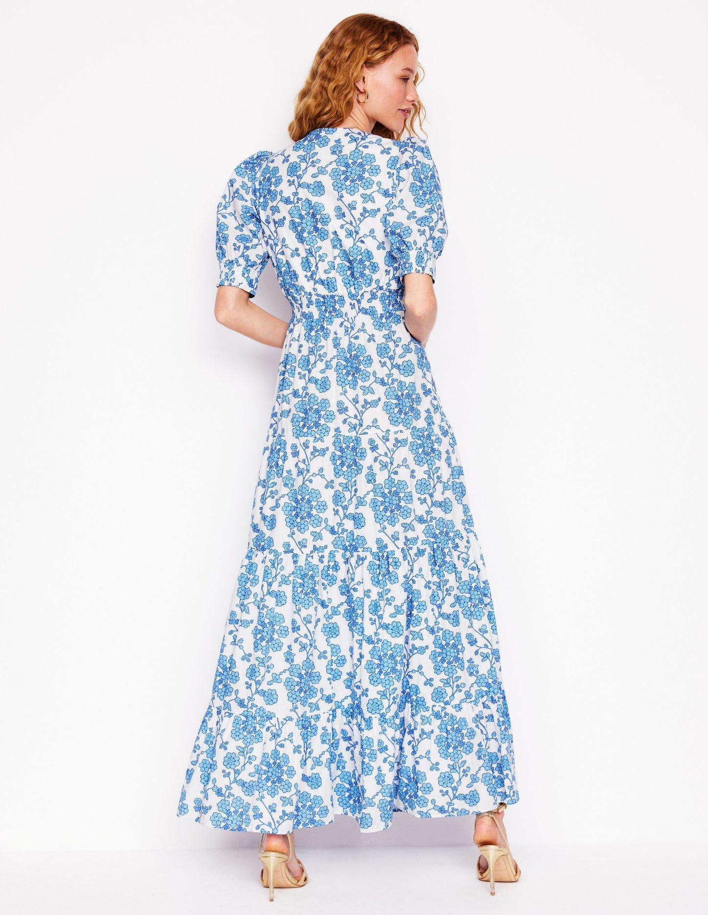 Bella Puff Sleeve Maxi Dress - Ivory, Trailing Yarrow