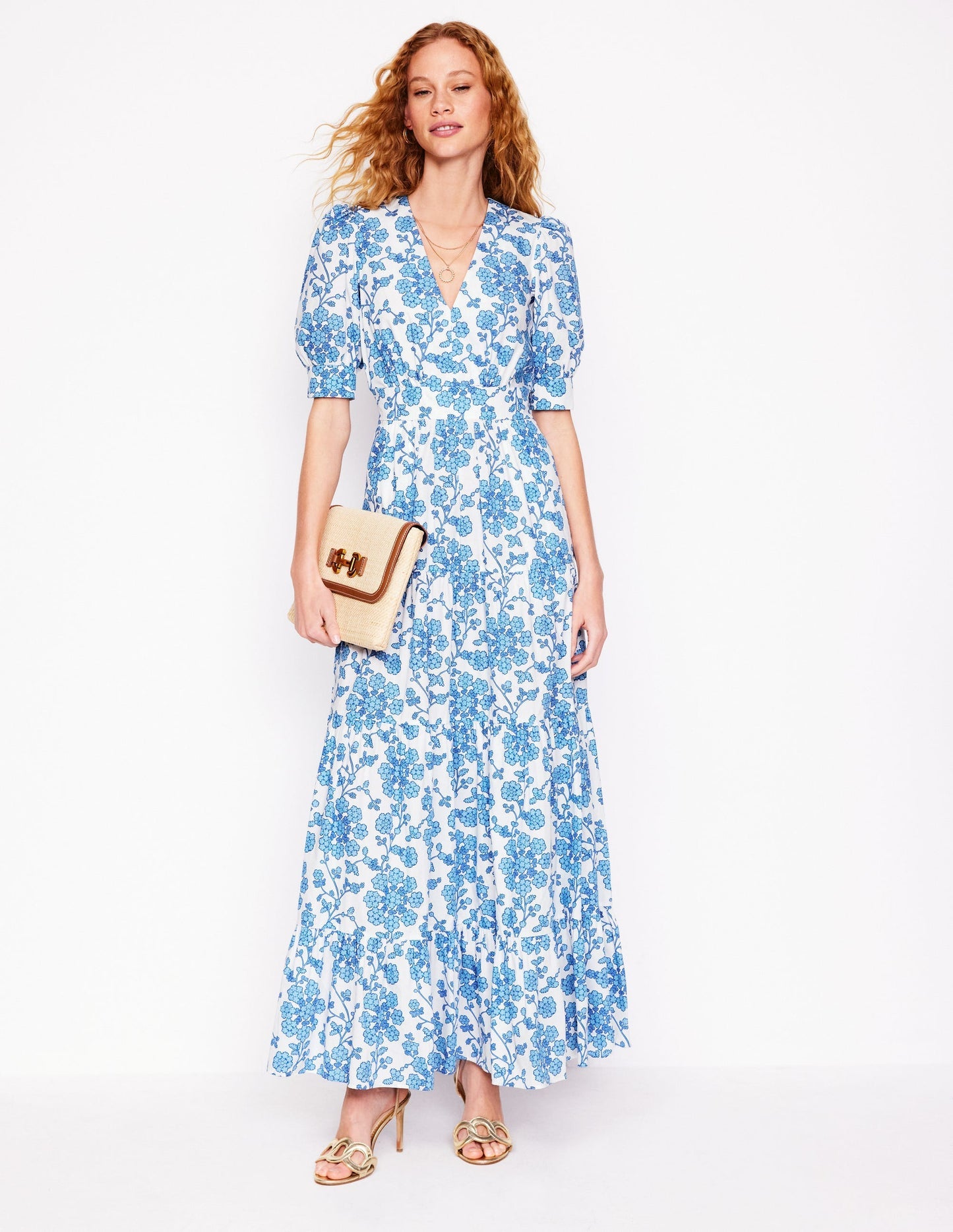 Bella Puff Sleeve Maxi Dress - Ivory, Trailing Yarrow