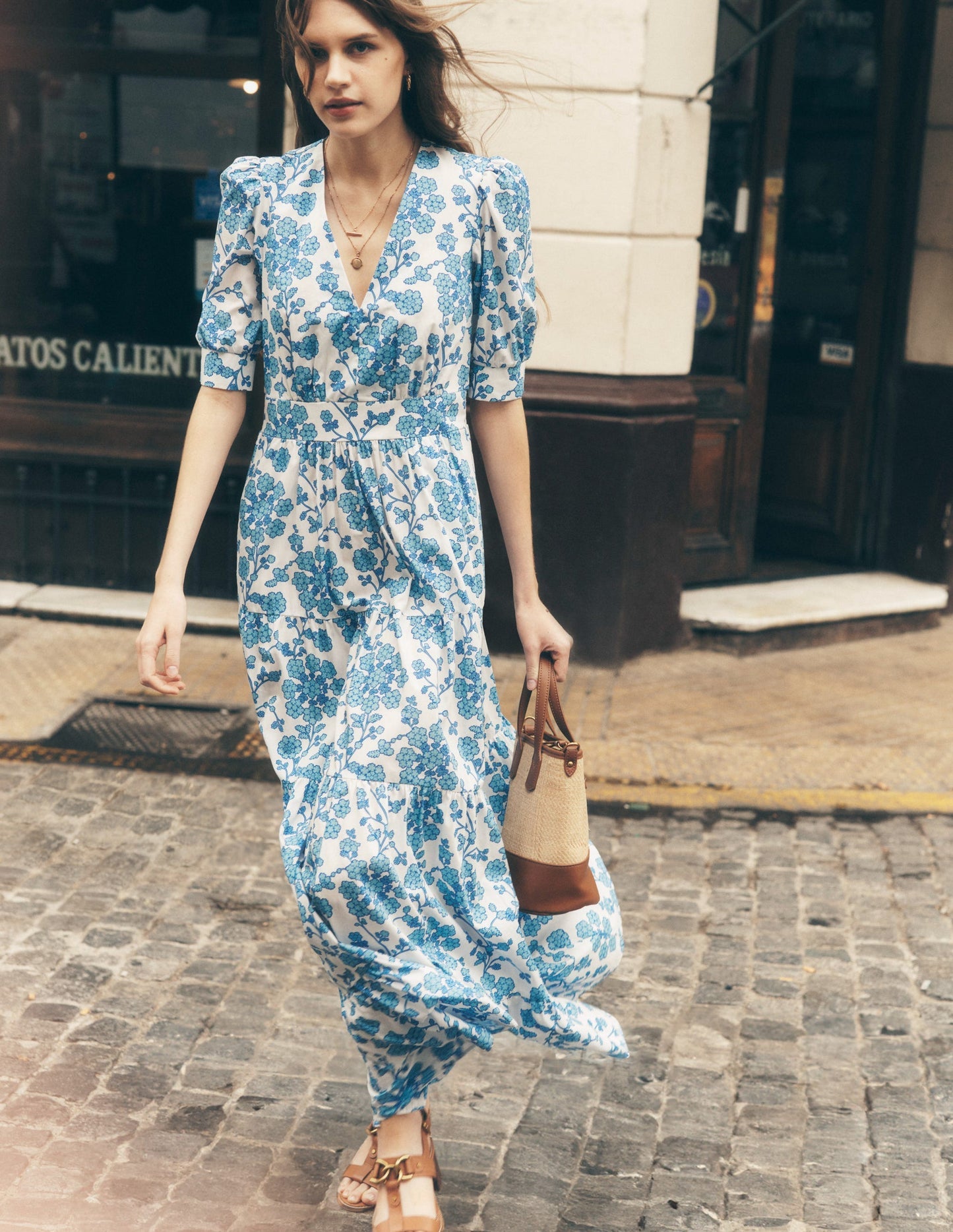 Bella Puff Sleeve Maxi Dress - Ivory, Trailing Yarrow