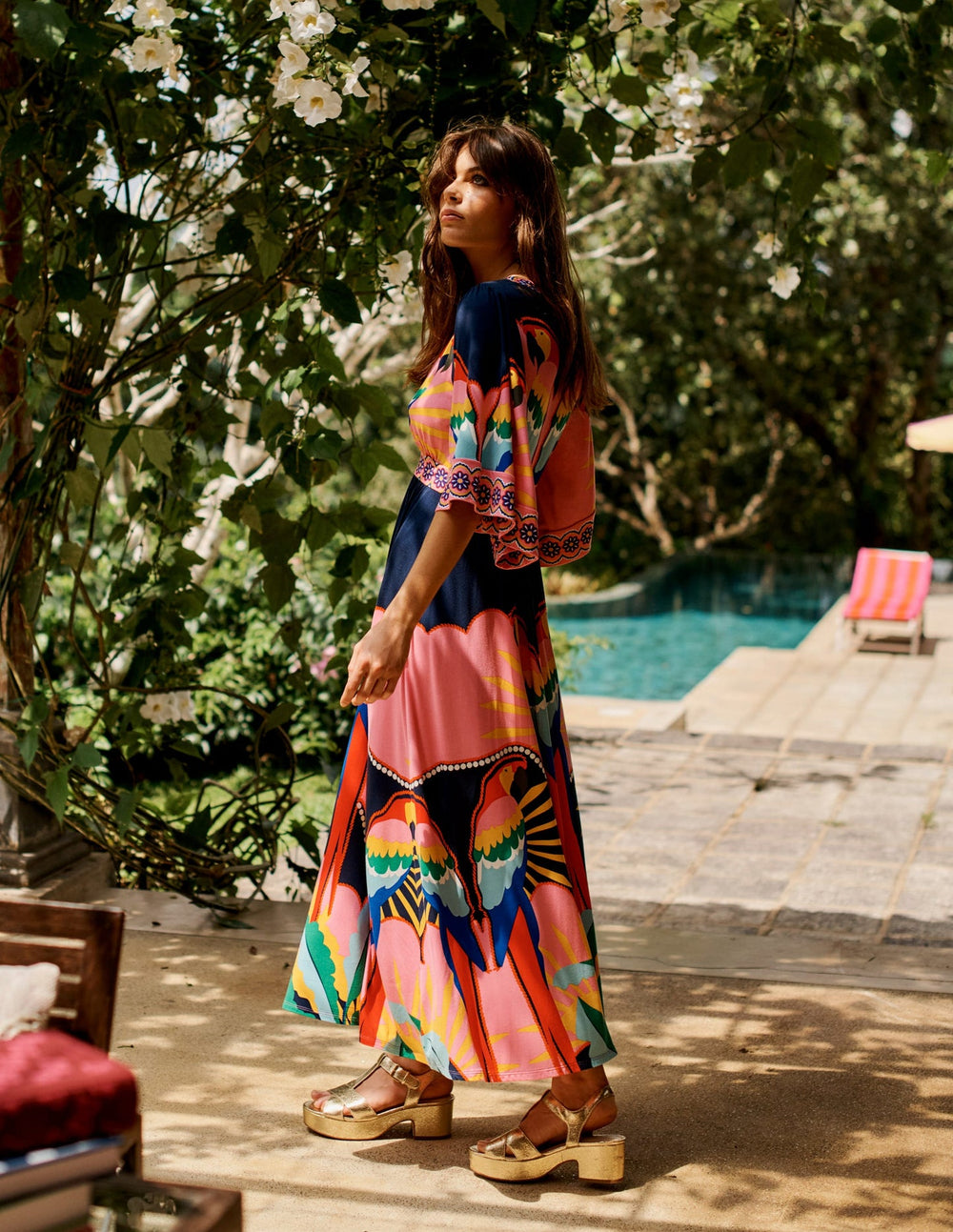 Maya Kimono Jersey Maxi Dress - Multi, Paradise Parrot