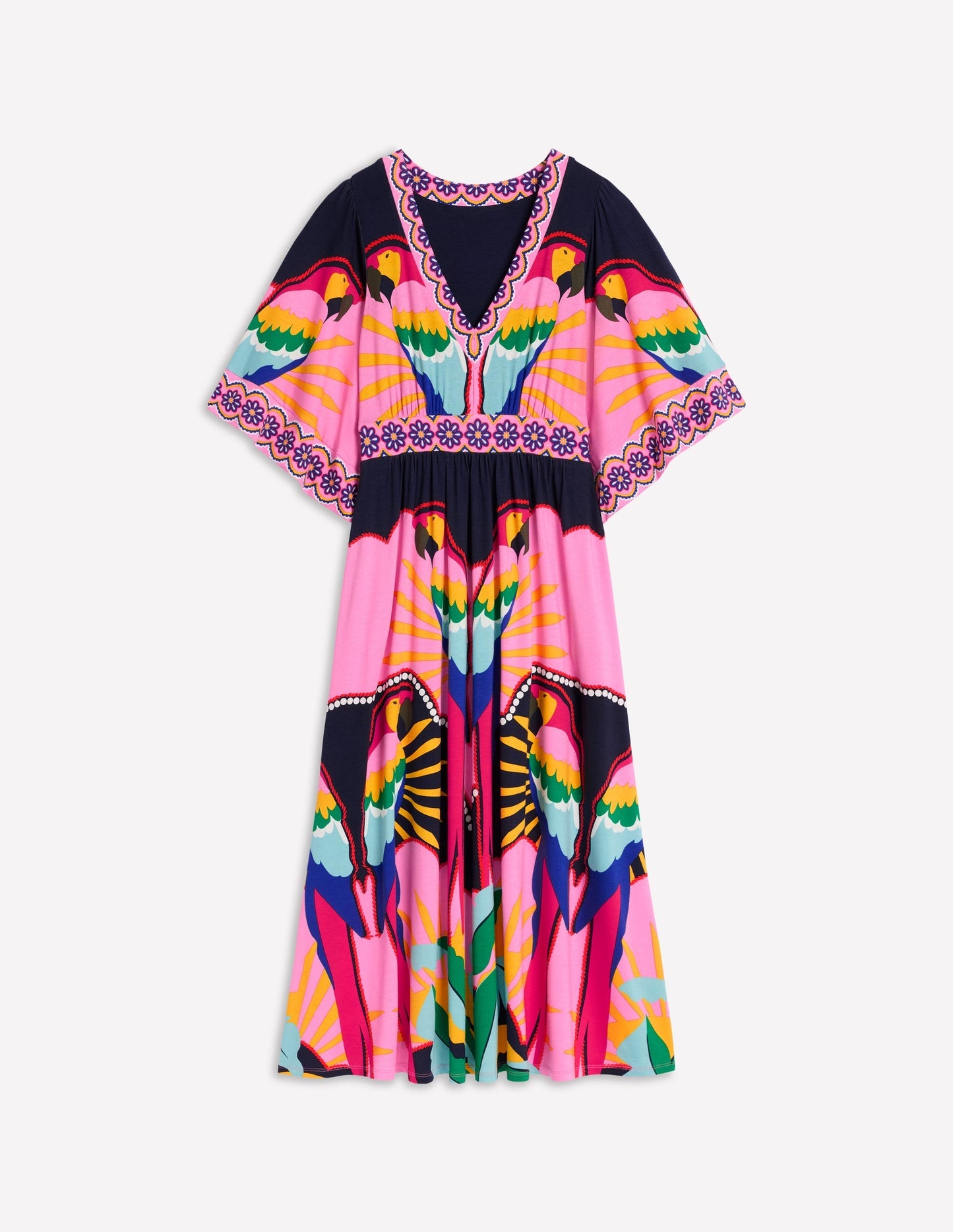 Maya Kimono Jersey Maxi Dress - Multi, Paradise Parrot