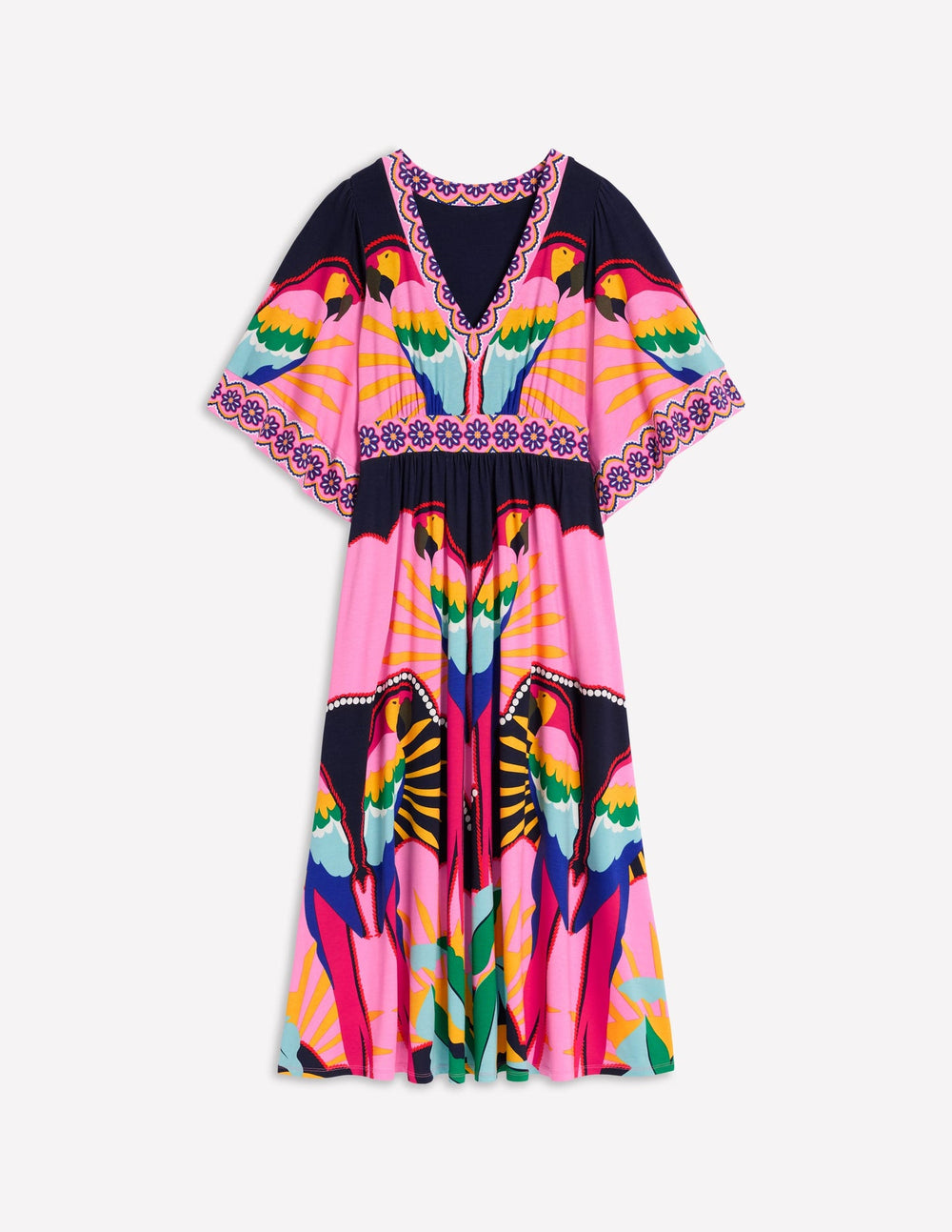 Maya Kimono Jersey Maxi Dress - Multi, Paradise Parrot