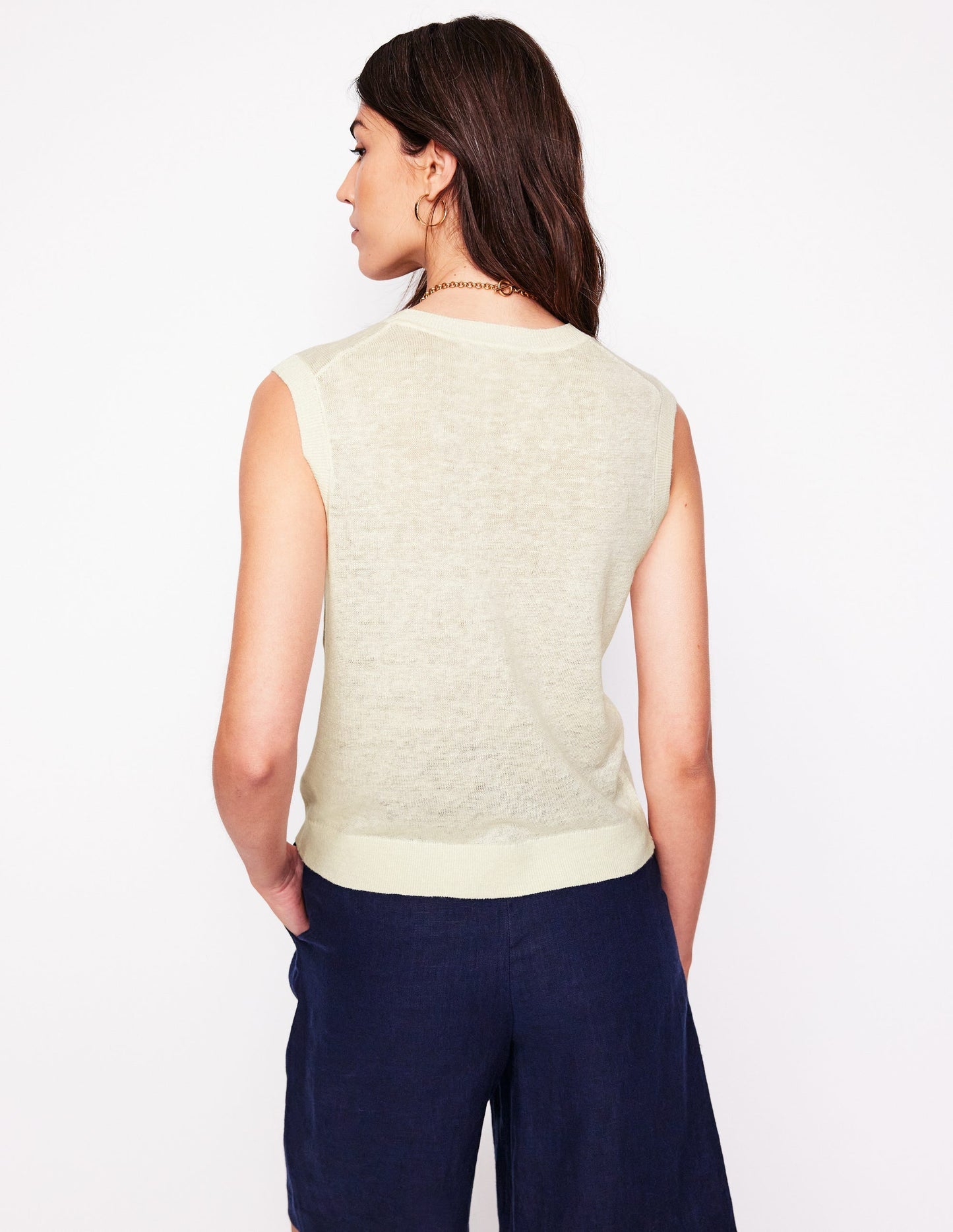 V - Neck Linen Waistcoat - Warm Ivory