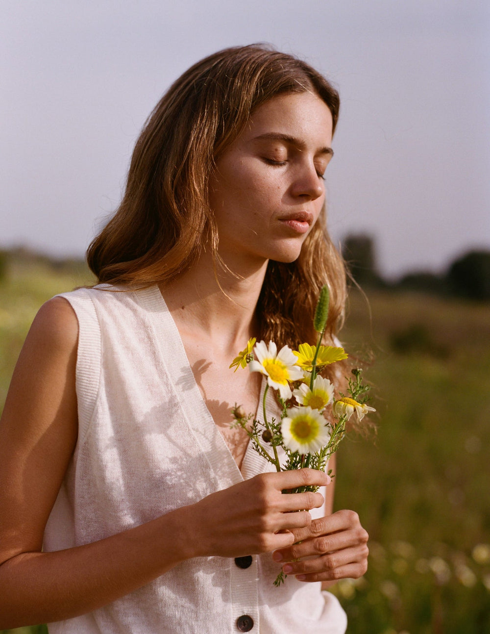 V - Neck Linen Waistcoat - Warm Ivory