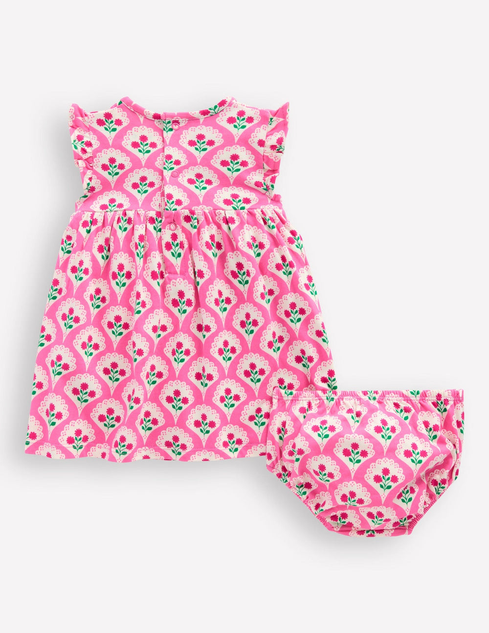 Jersey Frill Sleeve Dress - Pink Rose Woodblock Floral