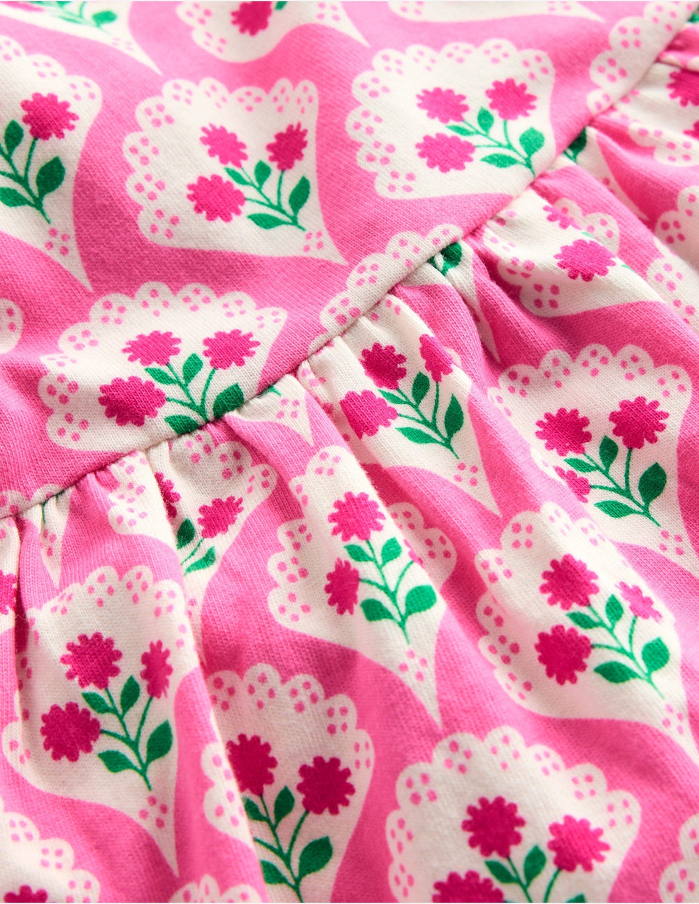 Jersey Frill Sleeve Dress - Pink Rose Woodblock Floral