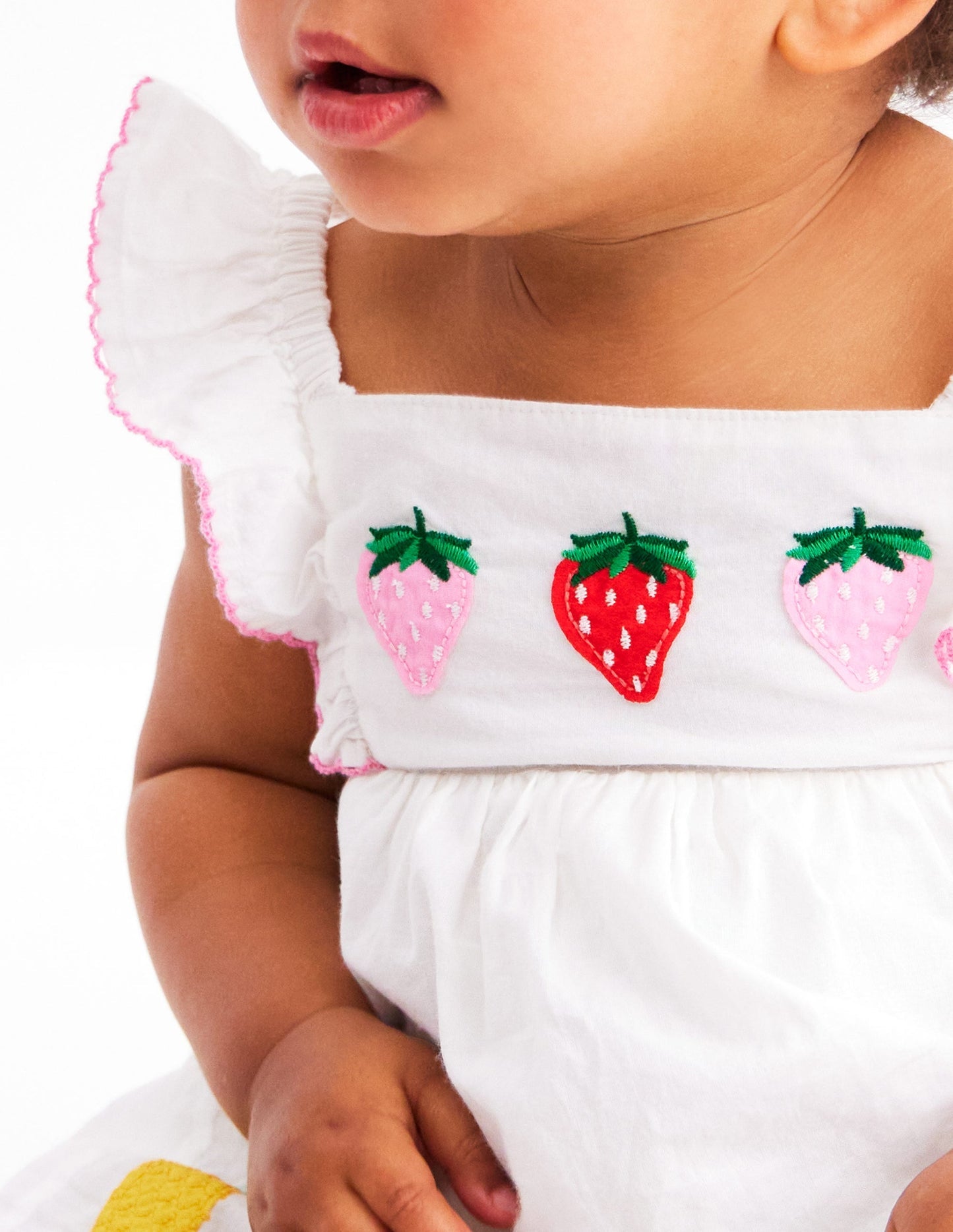 Appliqué Ruffle Dress - Soft Ivory Fruit