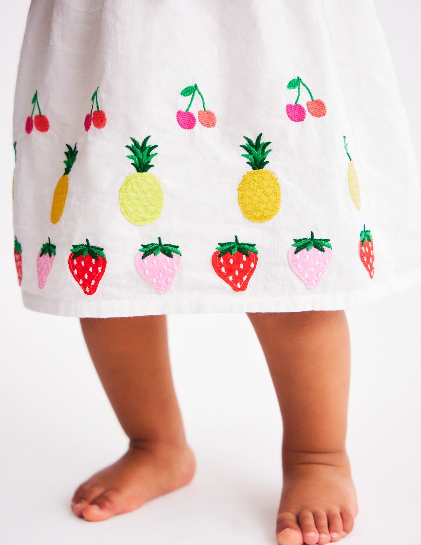 Appliqué Ruffle Dress - Soft Ivory Fruit
