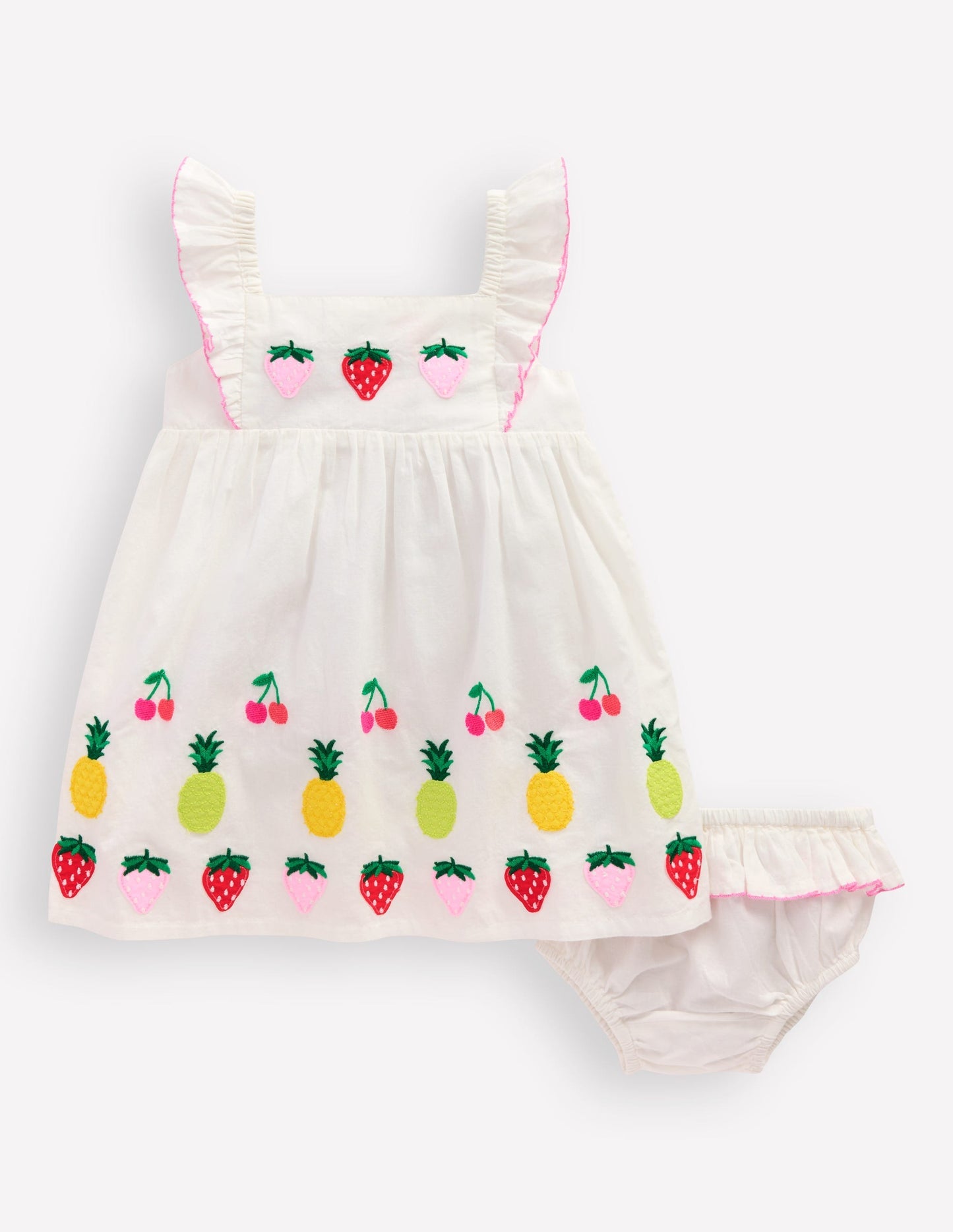 Appliqué Ruffle Dress - Soft Ivory Fruit
