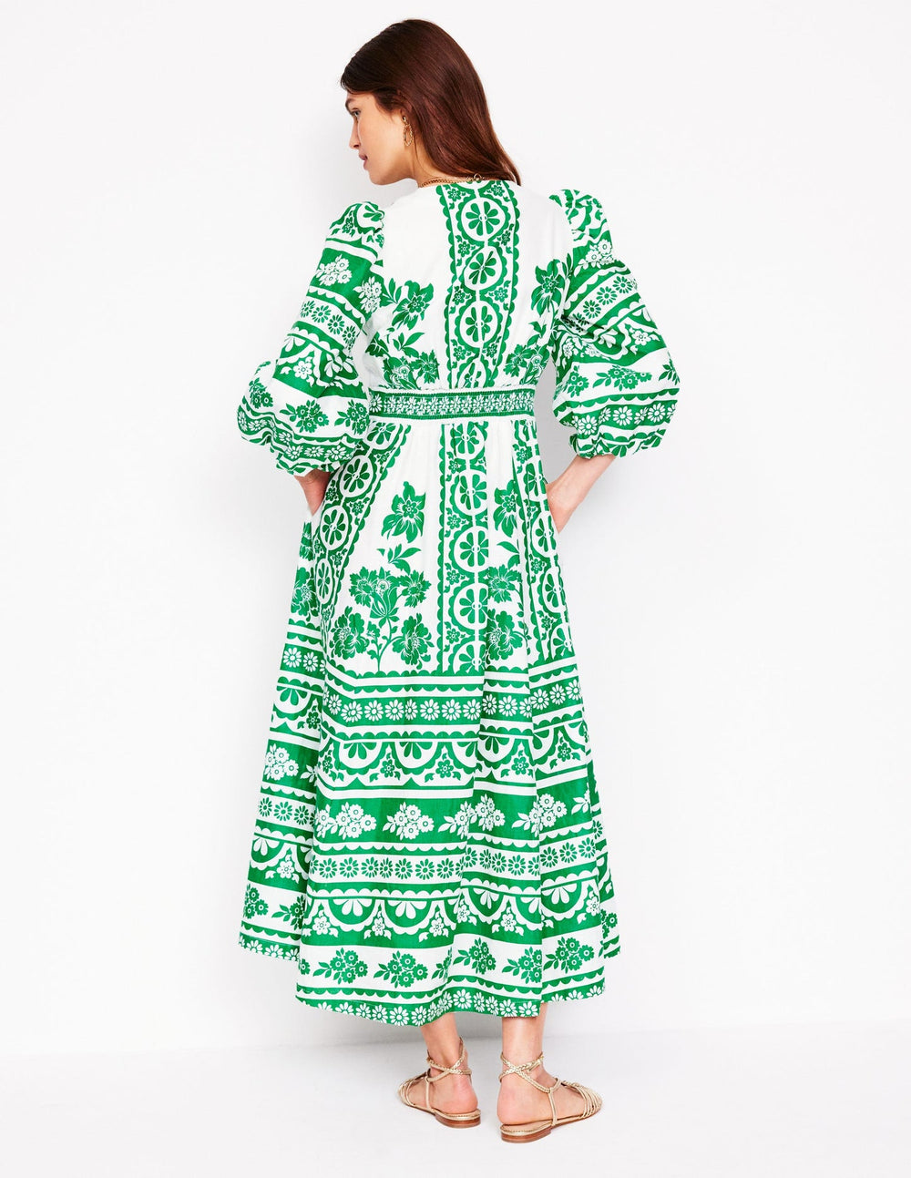 Lola Blouson Maxi Dress - Rich Emerald, Ornate Tropics