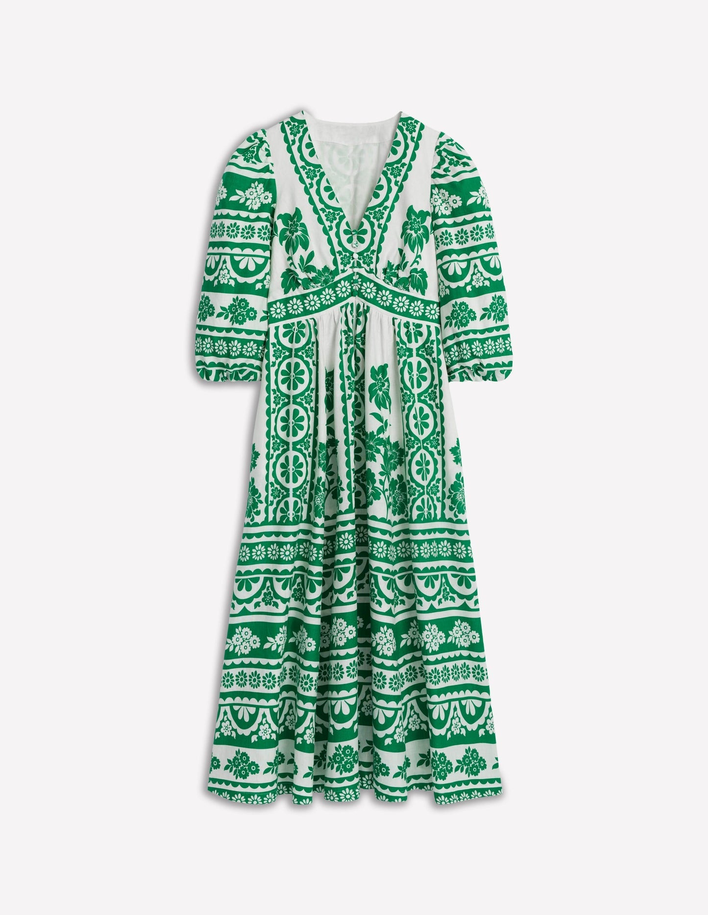 Lola Blouson Maxi Dress - Rich Emerald, Ornate Tropics