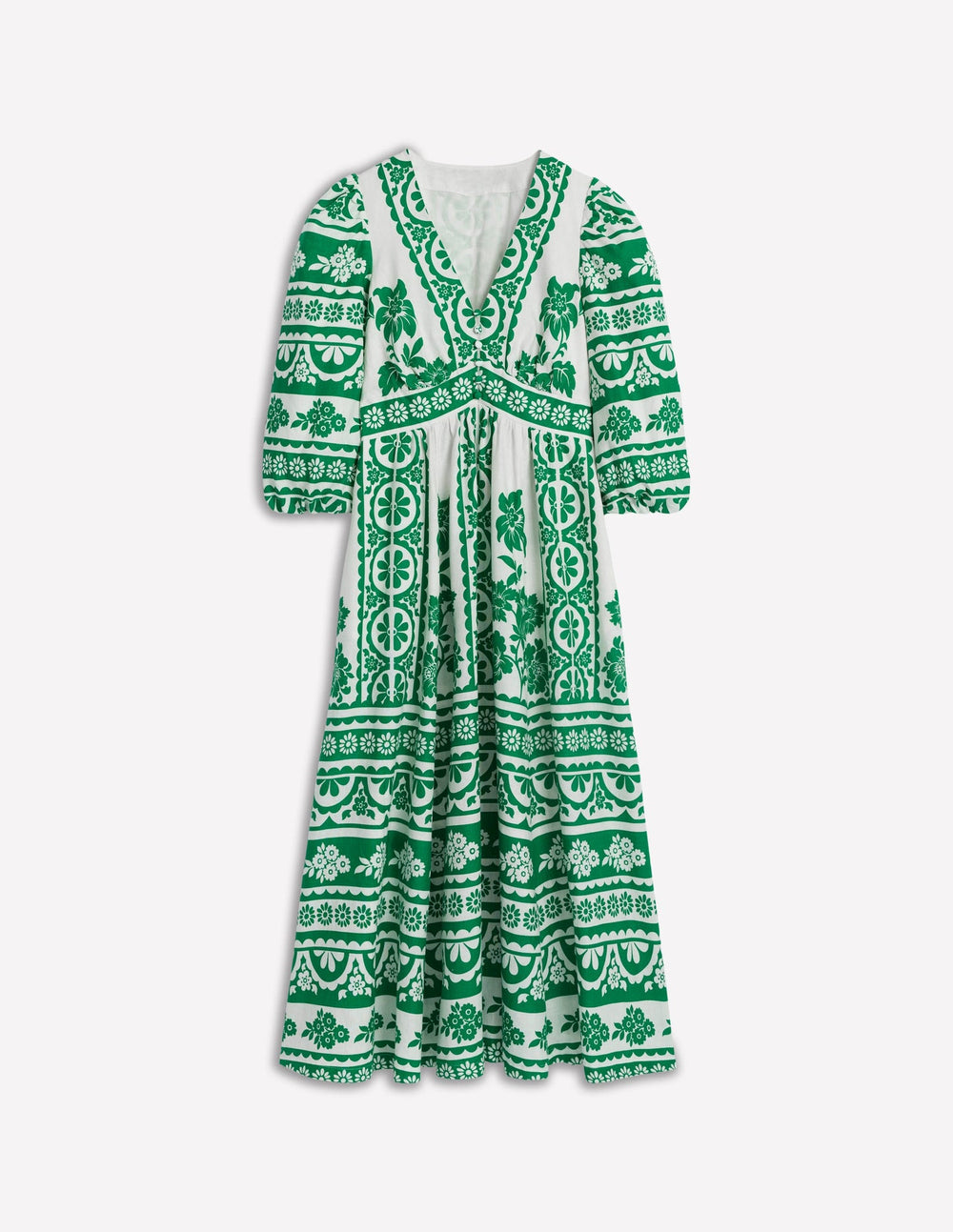 Lola Blouson Maxi Dress - Rich Emerald, Ornate Tropics