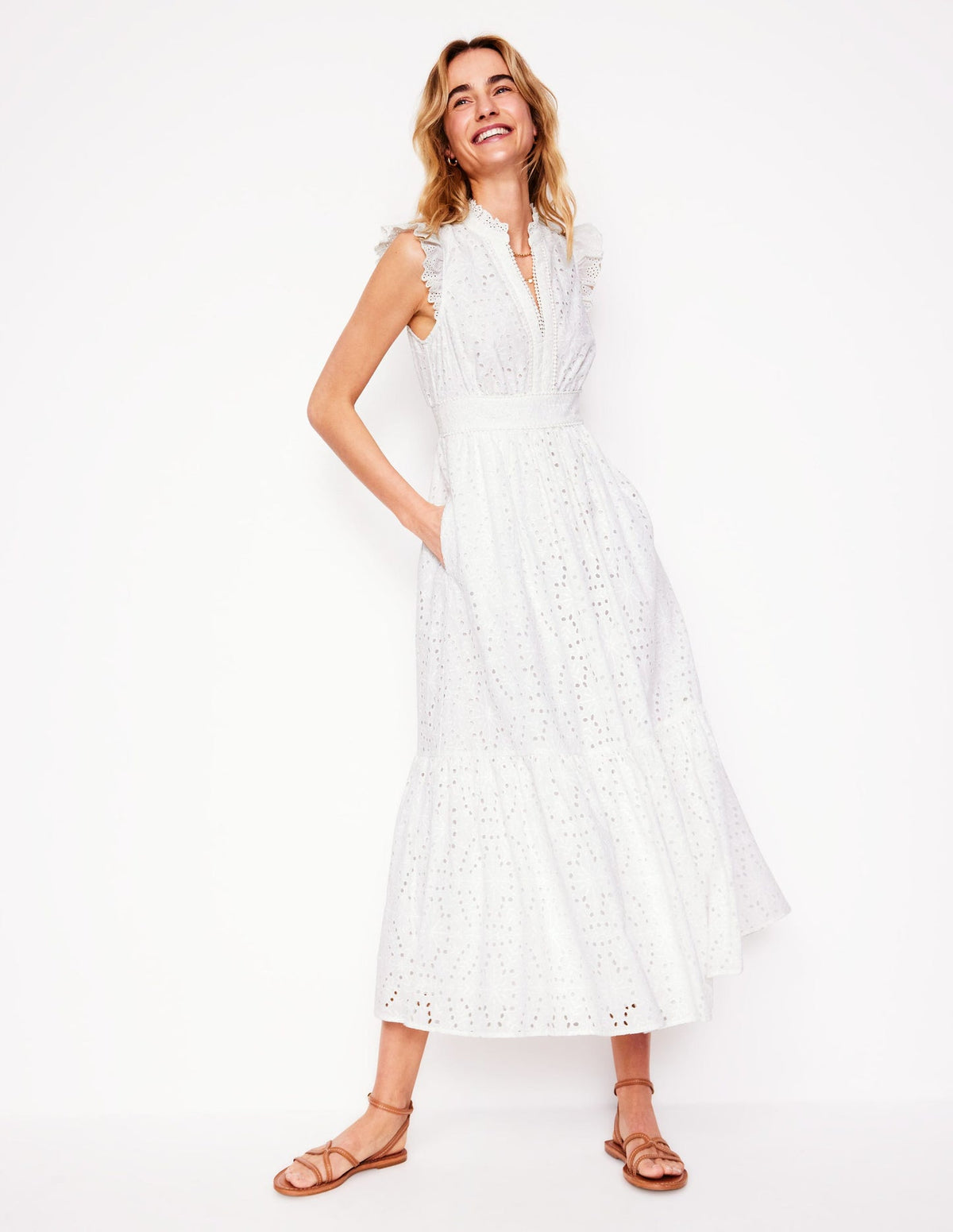 Wren Broderie Midi Dress - Ivory, Broderie