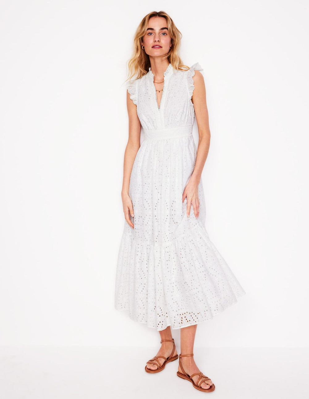 Wren Broderie Midi Dress - Ivory, Broderie