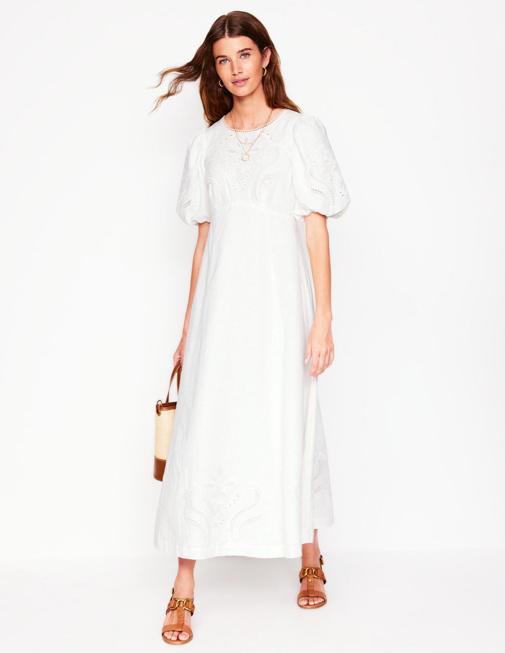 Empire Broderie Tea Dress - White