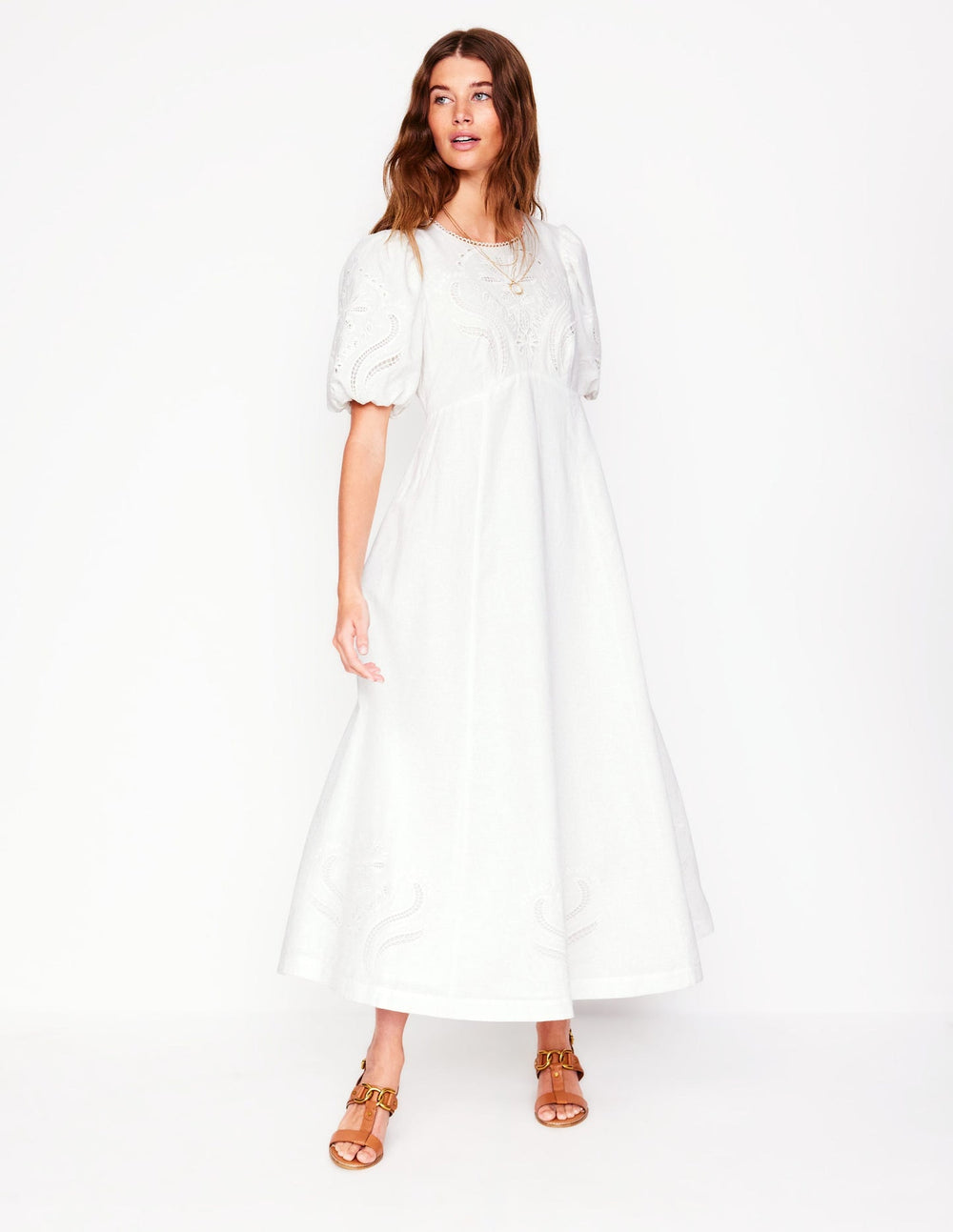 Empire Broderie Tea Dress - White
