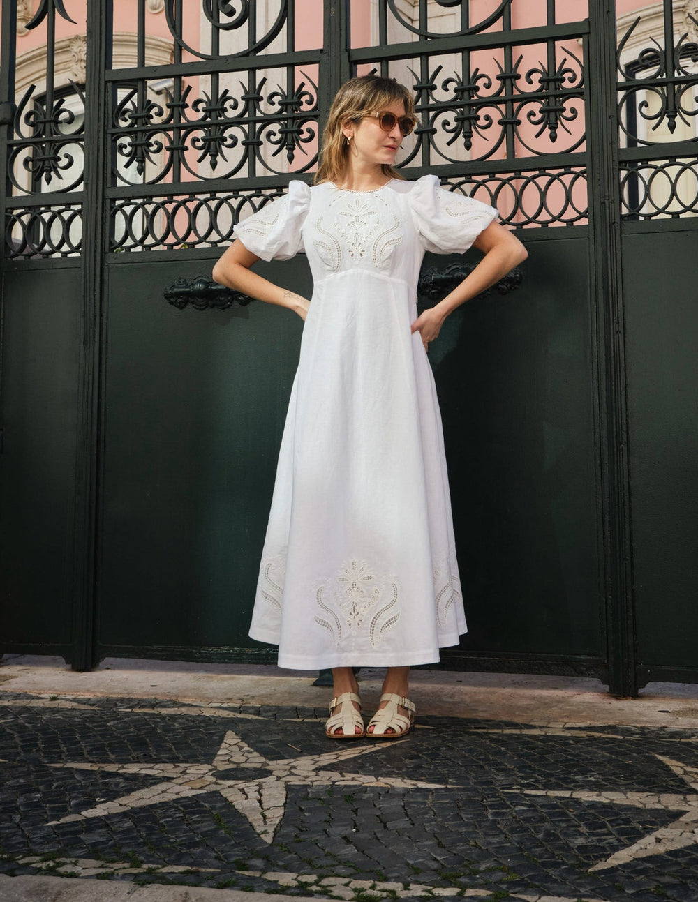 Empire Broderie Tea Dress - White